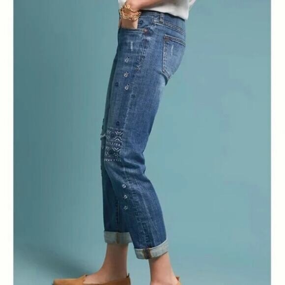 NWT PILCRO AND THE LETTERPRESS Anthropologie Embroidered Slim Boyfriend Jean 25 - Picture 2 of 9